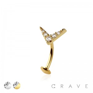 MULTI CZ V SHAPE TOP 316L SURGICAL STEEL THREADLESS FLOATING BELLY BUTTON RING